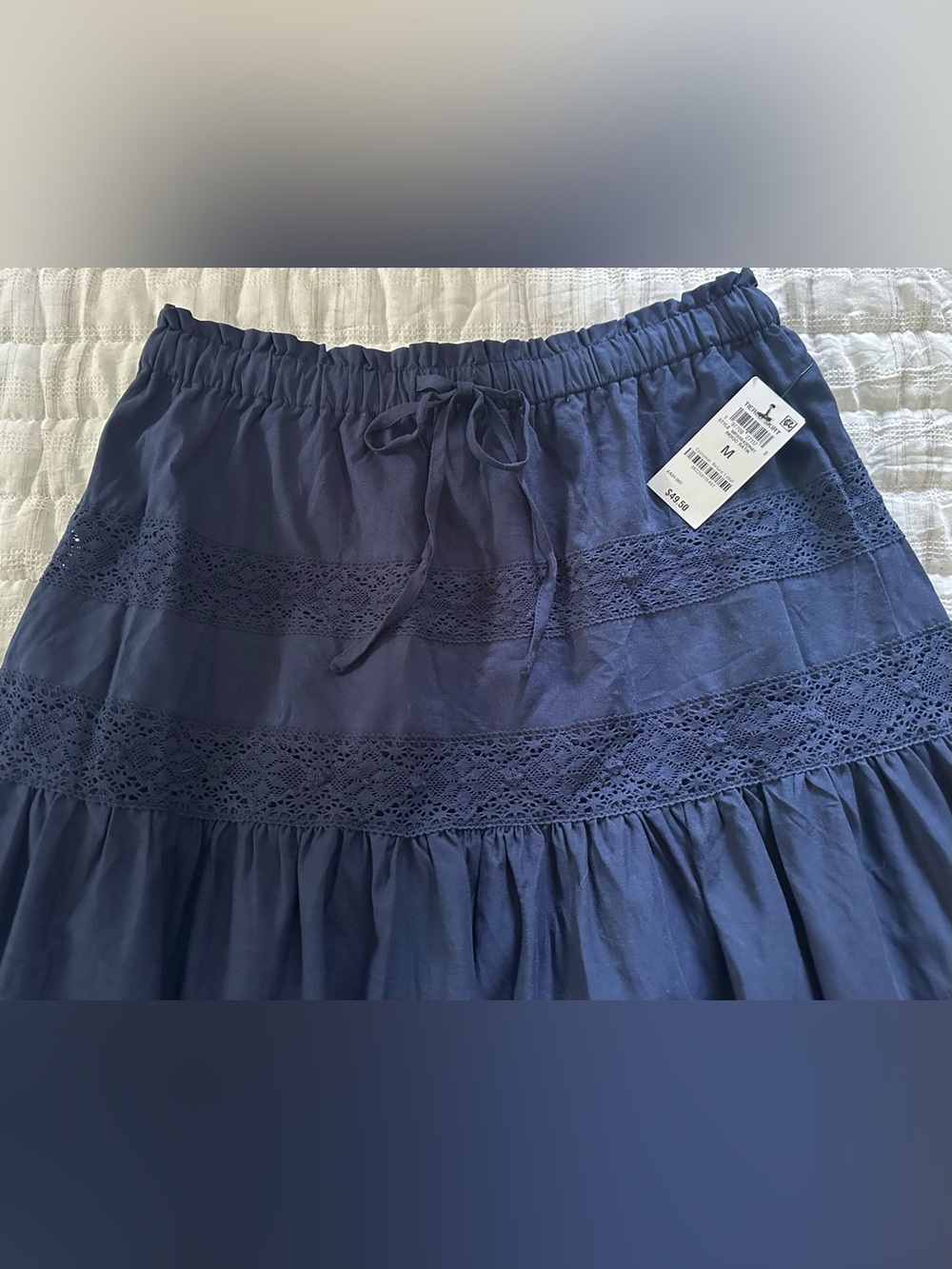 NWT And Now This Boho Tie-Waist Lace Inset Navy Maxi Skirt-Medium - Picture 5 of 10